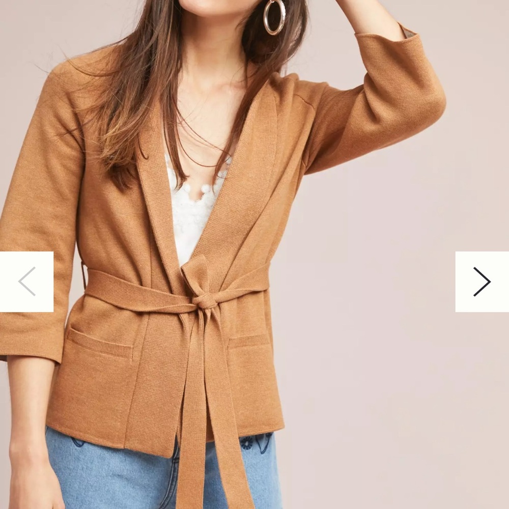 Anthropologie Tan Belted Cardigan